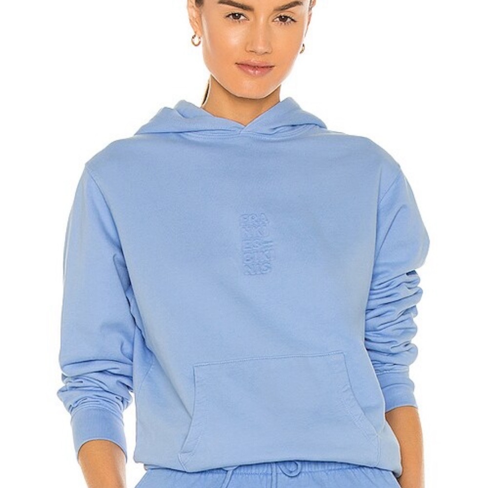 FRANKIE’S BIKINIS Aiden Embroidered Blue Hoodie Sweatshirt Pullover